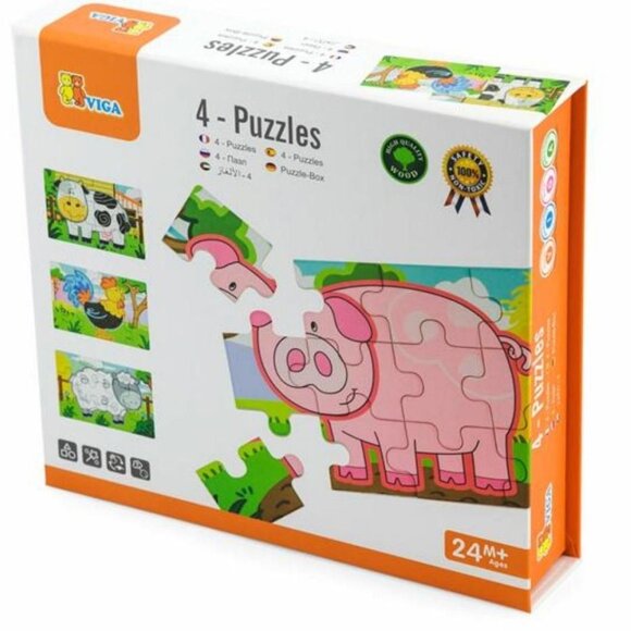 New Sealed  Viga Wooden Jigsaw Puzzle -Farm 4 in 1 For Age  2Y+ - Picture 6 of 10